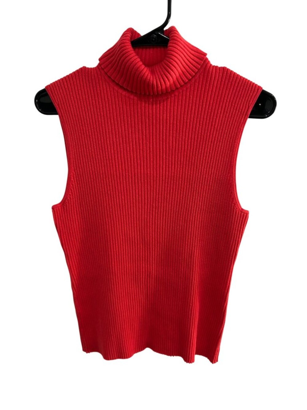 Women's Sleeveless Red Stretchy Ribbed Knit Turtleneck Sweater Vest Sleek Modern